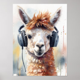 Pôster de Alpaca da Music Factory com Fones de Ouv