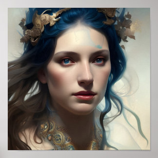 Poster de Alta Fantasia de Olhos Azuis de Cabelo A