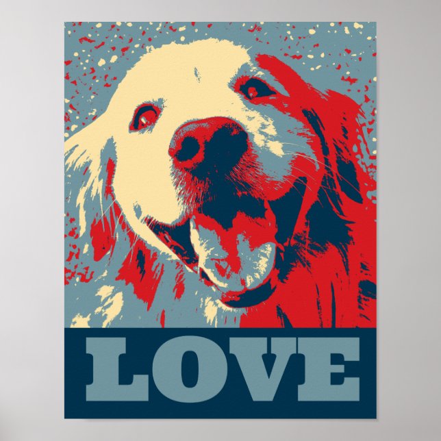 Poster de Amor Estilizado com Retriever de ouro (Frente)
