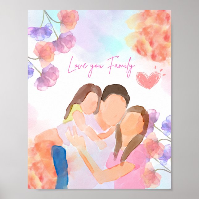 Poster de Amor Familiar Aquarela Quente (Frente)