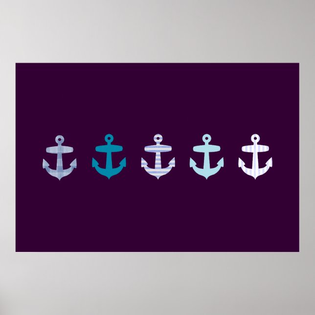Poster de Âncora Azul Náutico - Púrpura Escura (Frente)