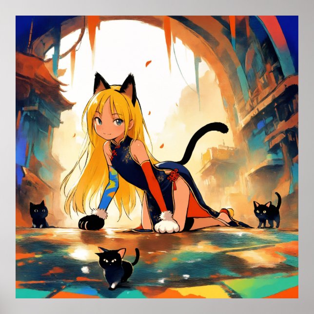 Poster de Animação Mística Neko Girl & Kittens (Frente)