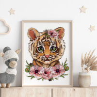 Pôster de Animal Tigre Bebê Rosa | Arte de Tigre F