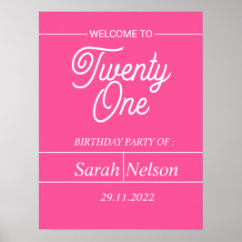 Poster de aniversário de 21 anos moderno rosa quen