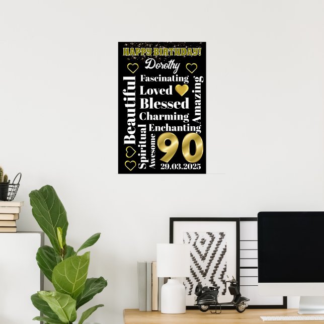 Poster de aniversário de 90 feliz personalizado (Escritório em casa)