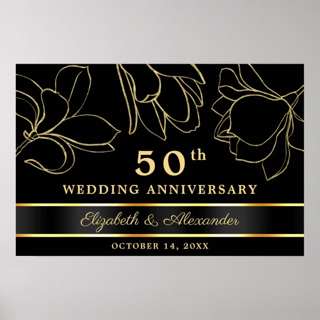 Poster de aniversário de casamento Dourado 50º ani (Frente)