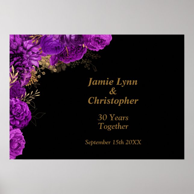 Poster de Aniversário de Casamento Floral Purple P (Frente)