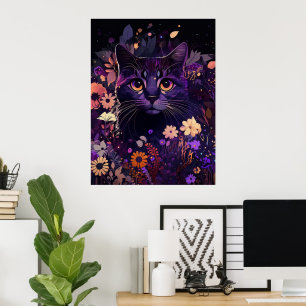 Poster de Aniversário de Gato Floral Roxo