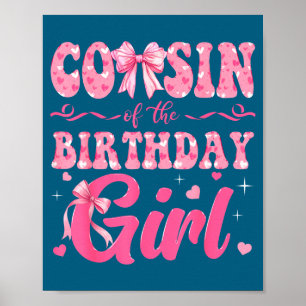 Poster De Aniversário de Prima Família Rosa Coquete