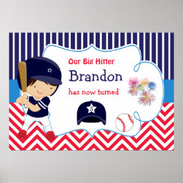 Poster de Aniversário do Beisebol Cute Dark Hair B