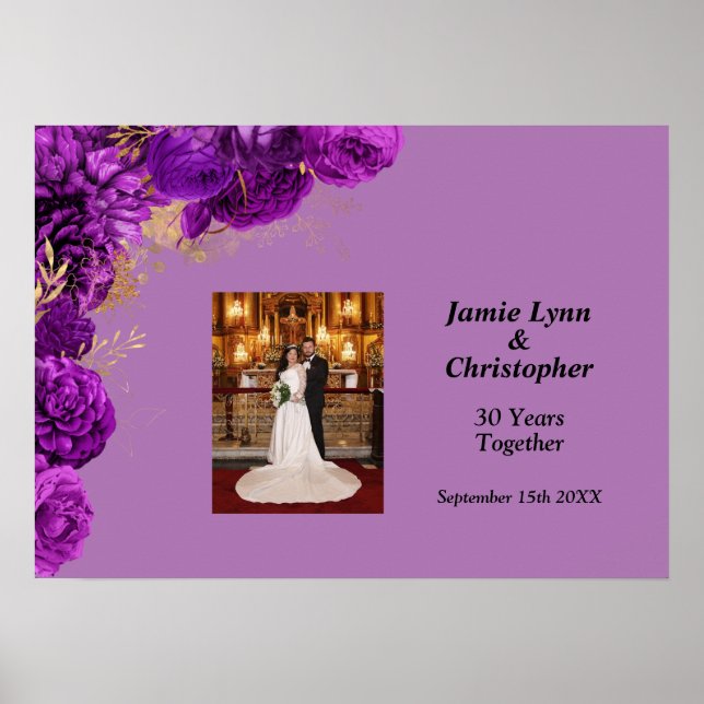 Poster de Aniversário do Casamento Floral Purple (Frente)
