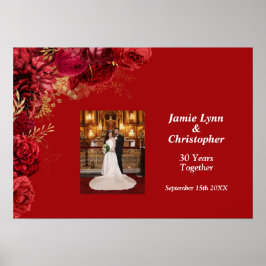 Poster de Aniversário do Casamento Floral Vermelho