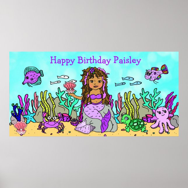 Poster de Aniversário Personalizado de Sereia Feli (Frente)