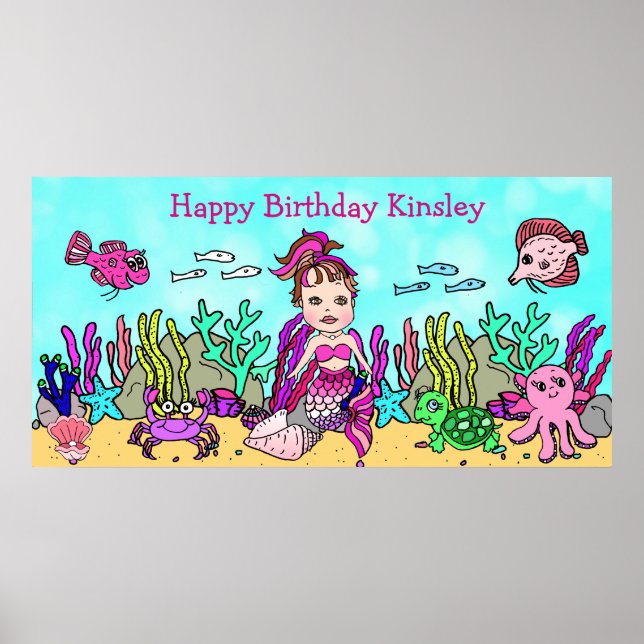 Poster de Aniversário Personalizado de Sereia Feli (Frente)