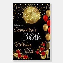 Poster de Aniversário Vermelho e Dourado