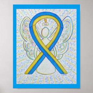 Poster de anjo de fita de consciência azul e amar