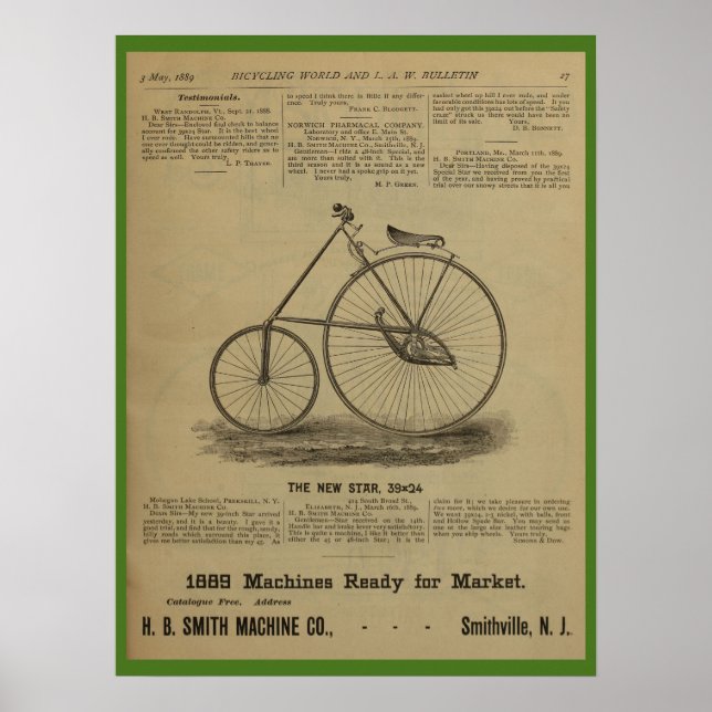 poster de Anúncio da Revista Bicicleta de 1889 (Frente)