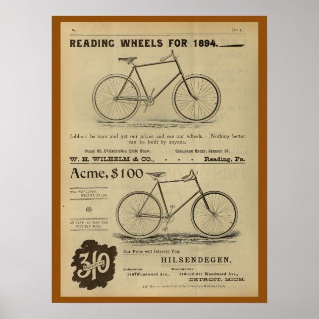 poster de Anúncio da Revista Bicicleta de 1893 (Frente)