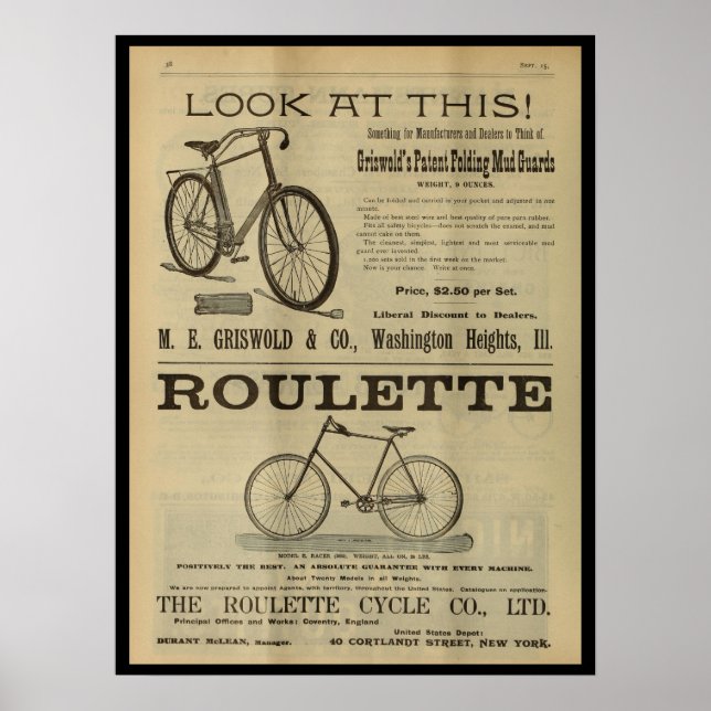 poster de Anúncio da Revista Bicicleta de 1893 (Frente)