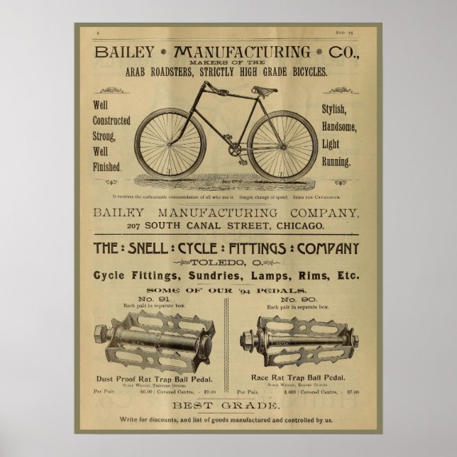 poster de Anúncio da Revista Bicicleta de 1893 (Frente)