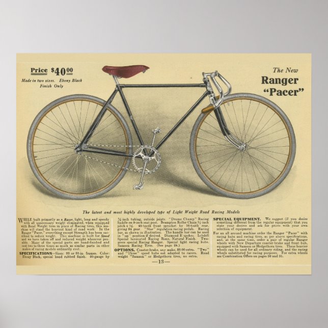 poster de Anúncio de Bicicleta de Ranger 1918 (Frente)