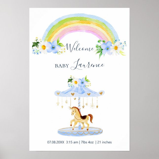 Poster de Anúncio de Nascimento do Arco-Íris Azul  (Frente)