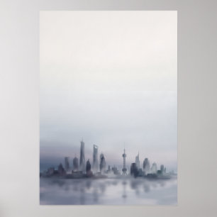 Pôster de Aquarela da Paisagem Urbana Nebulosa de 