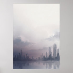 Pôster de aquarela da silhueta da cidade Mauve Mis