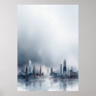 Pôster de aquarela da silhueta da cidade moderna c