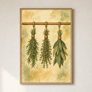 Poster de Aquarela de Feixes de Ervas Pendurados