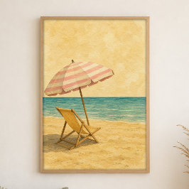 Pôster de Aquarela de Guarda-Sol e Cadeira de Prai