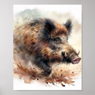 Poster de Aquarela de Javali – Impressão de Arte d