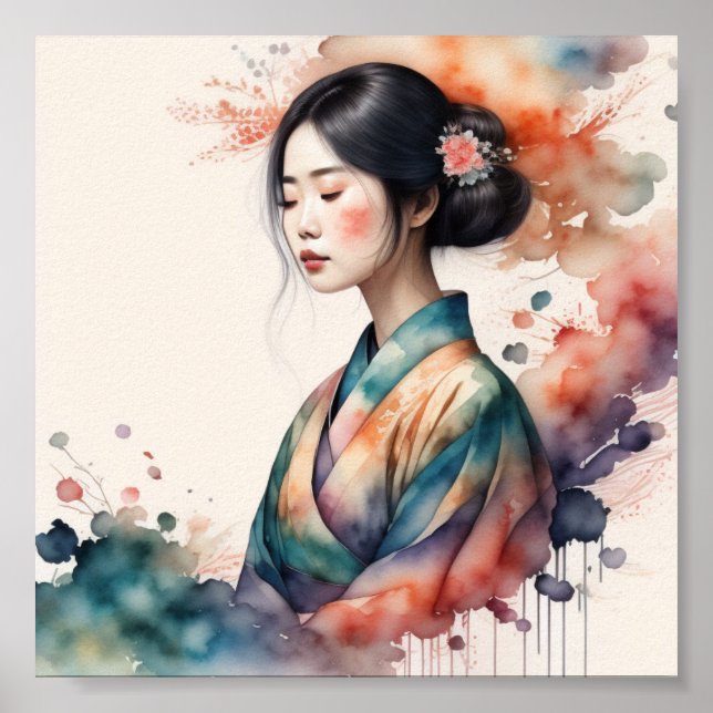 Poster de aquarela de mulher asiática (Frente)