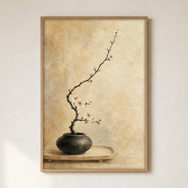 Poster de Aquarela do Ramo de Ikebana em um Vaso E