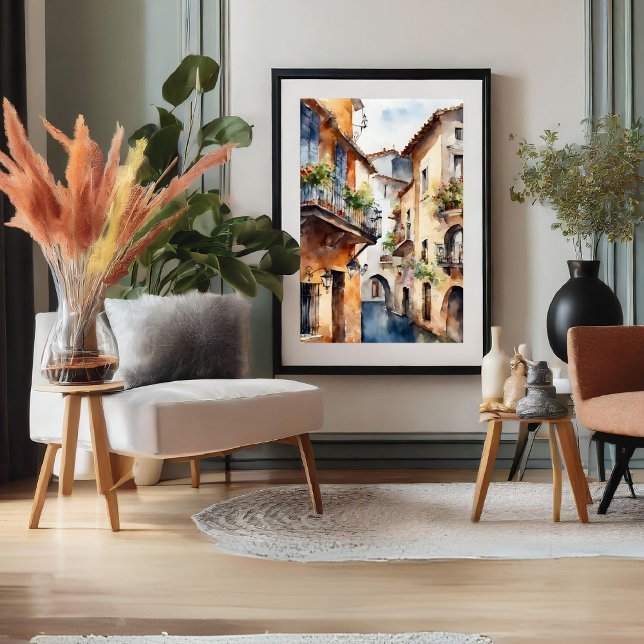 Poster de Aquarela Espanhol Velho (Spanish Little Old Town Watercolor Poster)