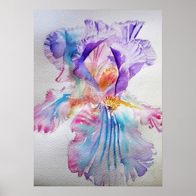 Poster de Aquarela Floral Iris Roxo-Eetéreo (Frente)