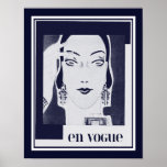 poster de Art Deco En Vogue, de 1930<br><div class="desc">Art Deco de 1930,  en Vogue,  Fashion Ad poster in marinho,  denim azul e branco.</div>