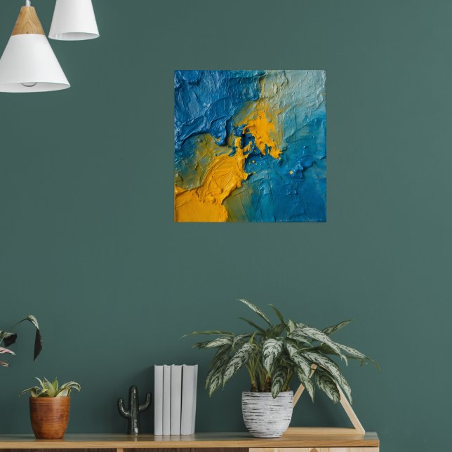 Pôster de Arte Abstrata em Impasto Azul e Dourado  (Sala de Estar 1)
