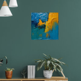 Poster de Arte Abstrata em Impasto Azul-Verde e Âm