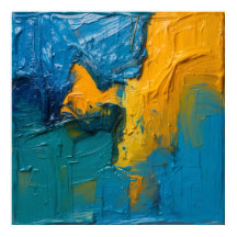 Poster de Arte Abstrata em Impasto Azul-Verde e Âm