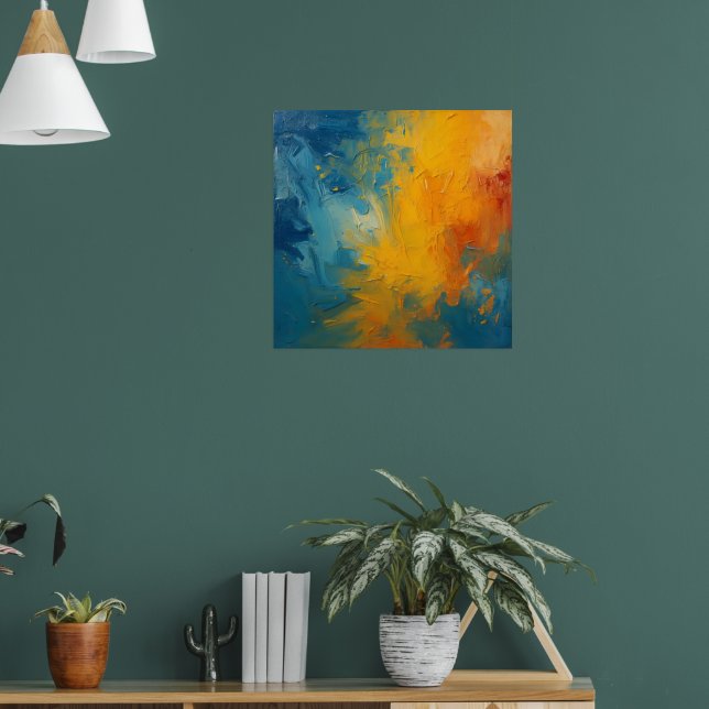Pôster de Arte Abstrata em Impasto Laranja e Azul  (Sala de Estar 1)