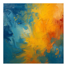 Pôster de Arte Abstrata em Impasto Laranja e Azul 