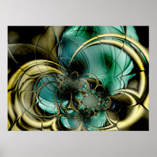 Pôster de Arte Abstrata Metal Dourado Verde Água V