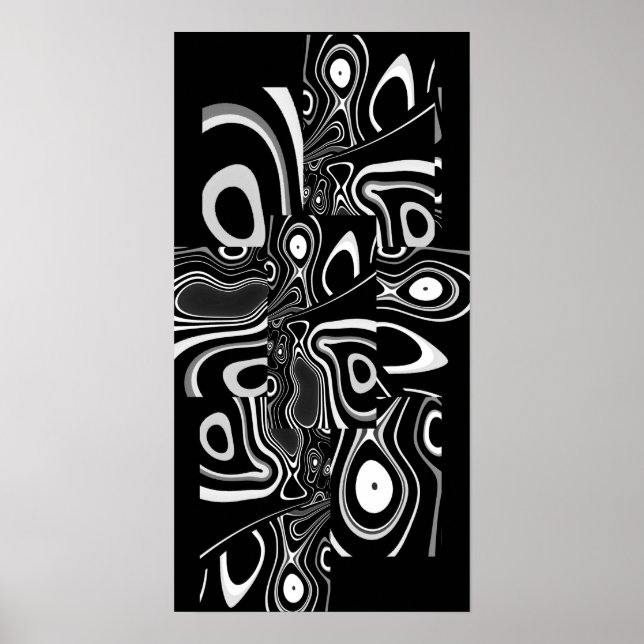 Pôster de Arte Abstrata Ultra Moderno Preto Branco (Frente)