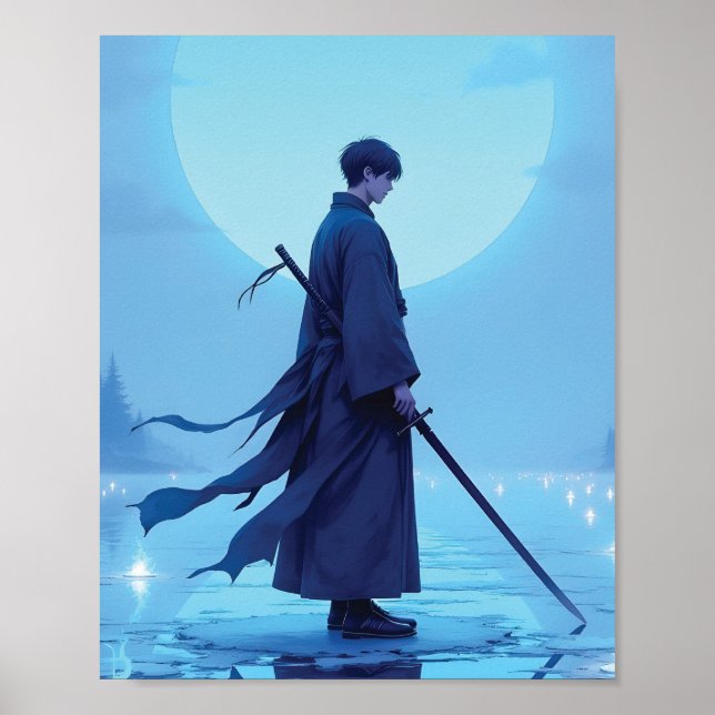 Poster de Arte Anime Samurai Solitário Lua Cheia (Frente)