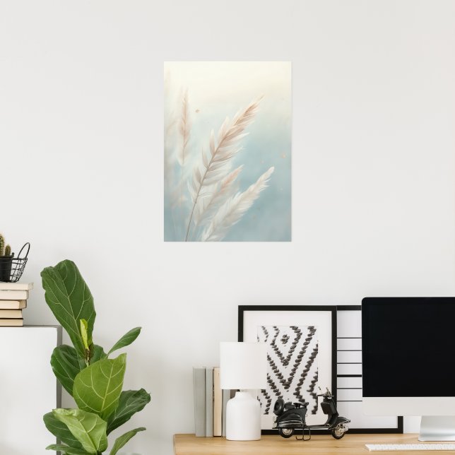Pôster de Arte Botânica de Grama das Pampas | Azul (Escritório em casa)
