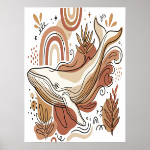 Poster de Arte Botânico do Oceano da Boho Baleia
