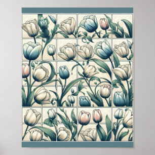 Pôster de Arte com Padrão de Tulipa