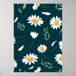 Pôster de Arte com Padrão Floral de Margarida Eleg
