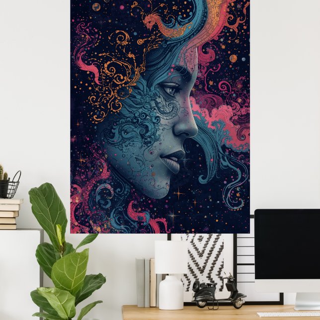 Poster de Arte Cósmica da Deusa Celestial | Mistic (Escritório em casa)